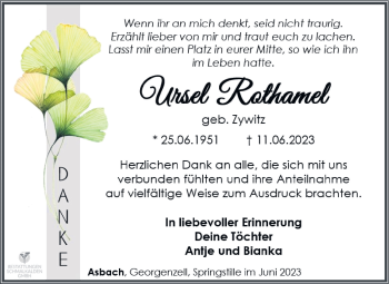 Traueranzeige von Ursel Rothamel von Südthüringer Presse