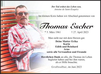 Traueranzeige von Thomas Escher von Südthüringer Presse