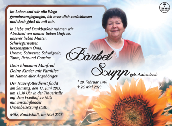 Traueranzeige von Bärbel Supp von Südthüringer Presse
