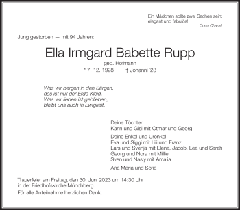 Traueranzeige von Ella Rupp von Frankenpost