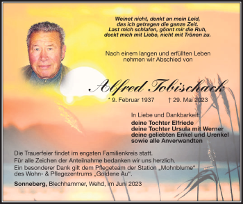 Traueranzeige von Alfred Tobischack von Südthüringer Presse