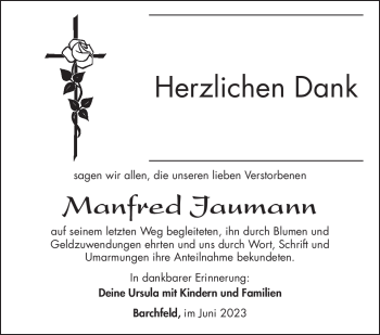 Traueranzeige von Manfred Jaumann von Südthüringer Presse