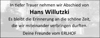 Traueranzeige von Hans Willutzki von Frankenpost