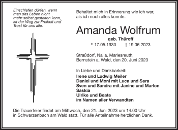 Traueranzeige von Amanda Wolfrum von Frankenpost