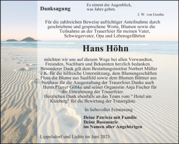 Traueranzeige von Hans Höhn von Südthüringer Presse