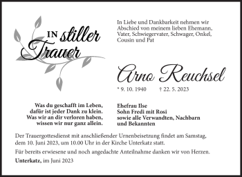 Traueranzeige von Arno Reuchsel von Südthüringer Presse