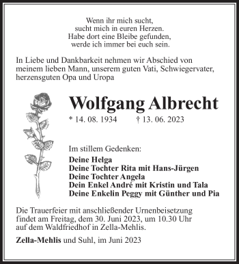 Traueranzeige von Wolfgang Albrecht von Südthüringer Presse