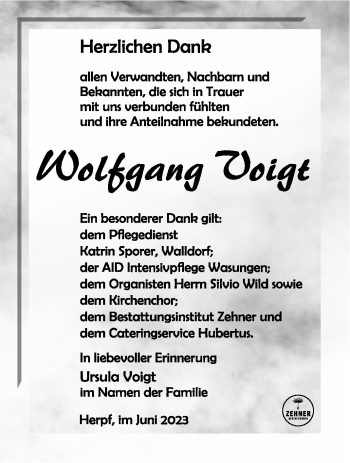Traueranzeige von Wolfgang Voigt von Südthüringer Presse