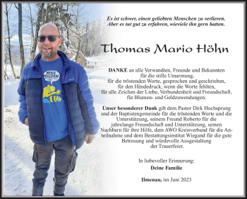 Traueranzeige von Thomas Mario Höhn von Südthüringer Presse