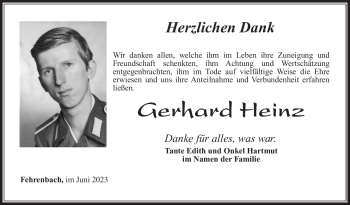 Traueranzeige von Gerhard Heinz von Südthüringer Presse