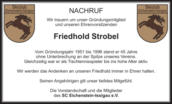 Traueranzeige von Friedhol Strobel von Frankenpost