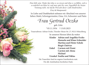Traueranzeige von Gertrud Oczko von Frankenpost