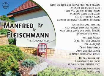 Traueranzeige von Manfred Fleischmann von Südthüringer Presse