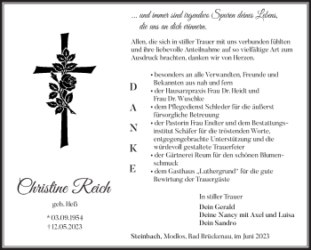 Traueranzeige von Christine Reich von Südthüringer Presse