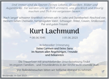 Traueranzeige von Kurt Lachmund von Südthüringer Presse