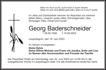Traueranzeige von Georg Baderschneider von Frankenpost