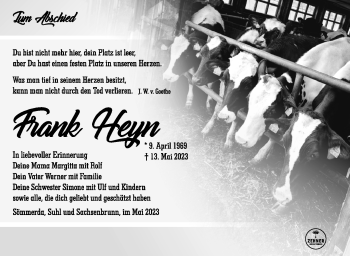 Traueranzeige von Frank Heyn von Südthüringer Presse