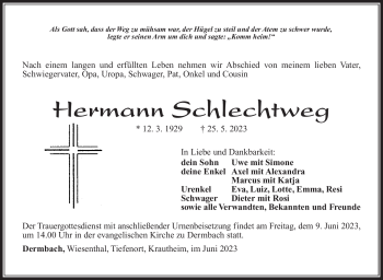 Traueranzeige von Hermann Schlechtweg von Südthüringer Presse
