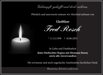 Traueranzeige von Fred Resch von Südthüringer Presse