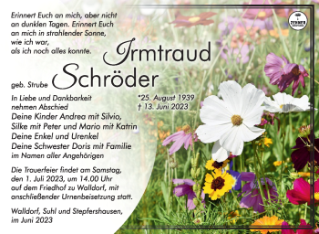 Traueranzeige von Irmtraud Schröder von Südthüringer Presse