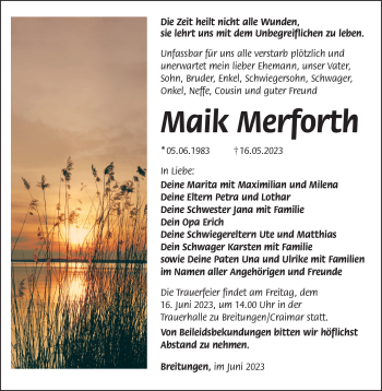 Traueranzeige von Maik Merforth von Südthüringer Presse