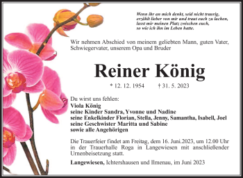 Traueranzeige von Reiner König von Südthüringer Presse