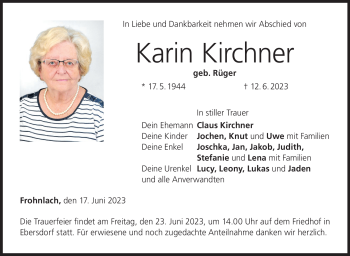 Traueranzeige von Karin Kirchner von Neue Presse Coburg