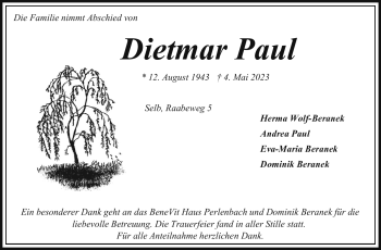 Traueranzeige von Dietmar Paul von Frankenpost