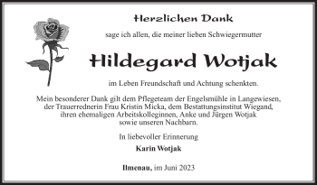 Traueranzeige von Hildegard Wotjak von Südthüringer Presse