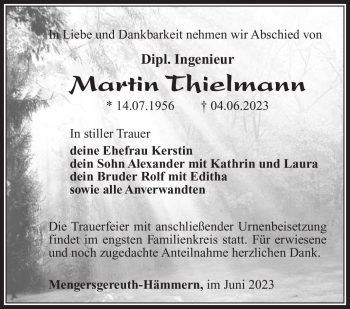 Traueranzeige von Martin Thielmann von Südthüringer Presse