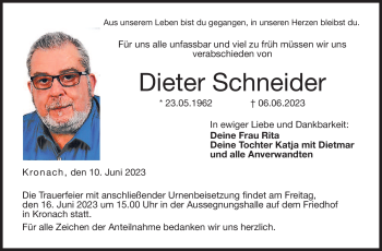 Traueranzeige von Dieter Schneider von Neue Presse Coburg