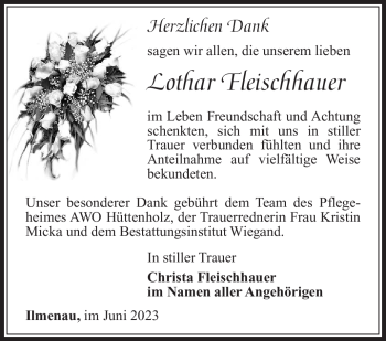 Traueranzeige von Lothar Fleischhauer von Südthüringer Presse