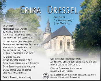 Traueranzeige von Erika Dressel von Südthüringer Presse