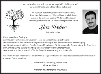 Traueranzeige von Lutz Weber von Südthüringer Presse