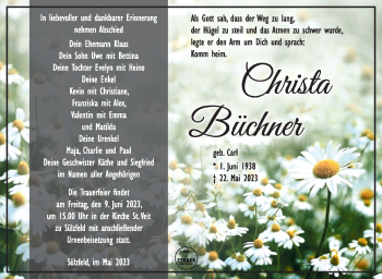 Traueranzeige von Christa Büchner von Südthüringer Presse