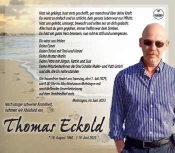 Traueranzeige von Thomas Eckold von Südthüringer Presse