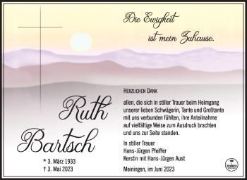 Traueranzeige von Ruth Bartsch von Südthüringer Presse