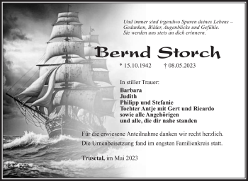 Traueranzeige von Bernd Storch von Südthüringer Presse