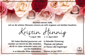 Traueranzeige von Kristin Hennig von Südthüringer Presse