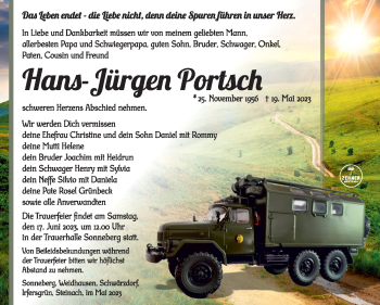 Traueranzeige von Hans-Jürgen Portsch von Südthüringer Presse