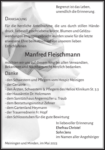 Traueranzeige von Manfred Fleischmann von Südthüringer Presse