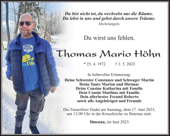 Traueranzeige von Thomas Mario Höhn von Südthüringer Presse
