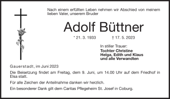 Traueranzeige von Adolf Büttner von Neue Presse Coburg