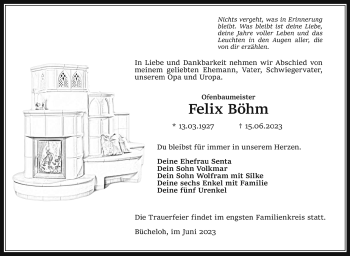 Traueranzeige von Felix Böhm von Südthüringer Presse