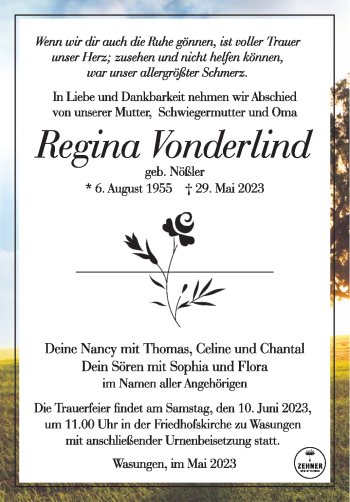 Traueranzeige von Regina Vonderlind von Südthüringer Presse