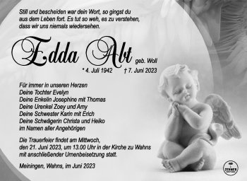 Traueranzeige von Edda Abt von Südthüringer Presse