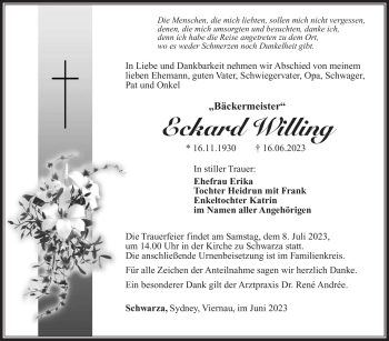 Traueranzeige von Eckard Willing von Südthüringer Presse