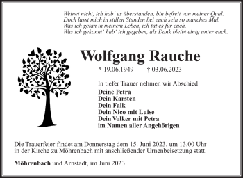Traueranzeige von Wolfgang Rauche von Südthüringer Presse