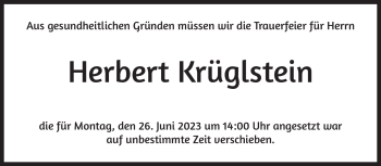 Traueranzeige von Herbert Krüglstein von Südthüringer Presse
