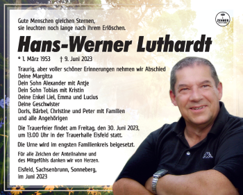 Traueranzeige von Hans-Werner Luthardt von Südthüringer Presse
